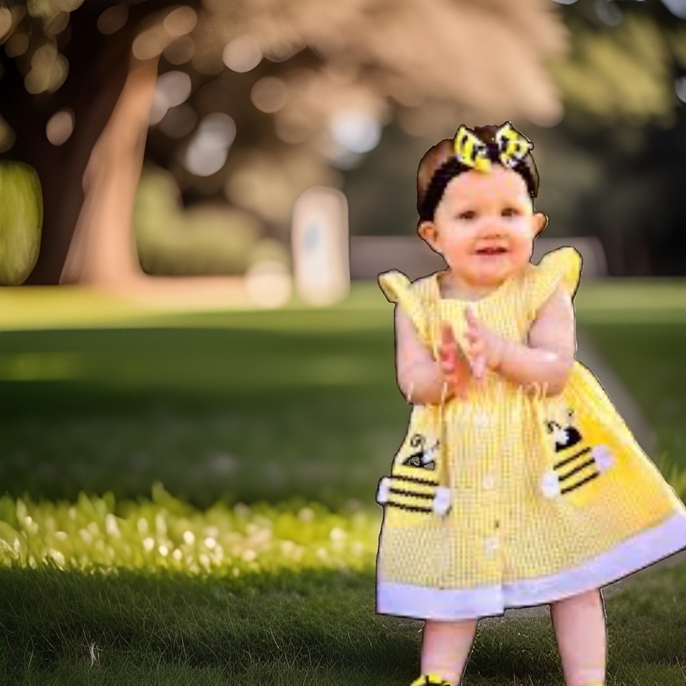 Boutique Samara Yellow Gingham Bumblebee Dress with Ruffle Trim Size3-Months